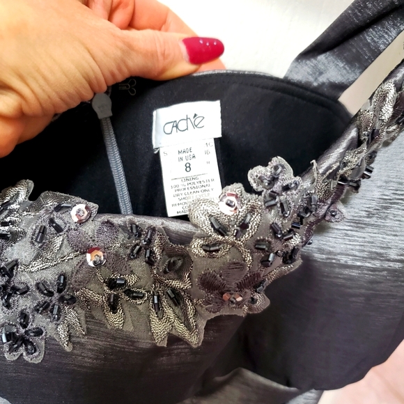 Cache Silver Long Evening Gown in Size 8 - Picture 5 of 9